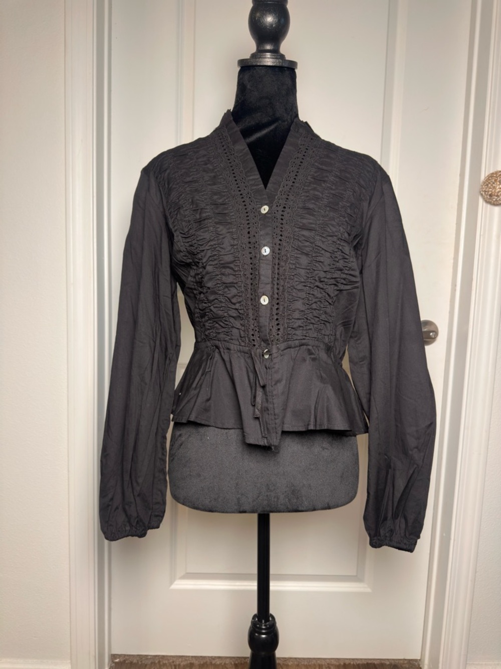 Marc New York Black Ruched Peplum Button Front Blouse / BNWT